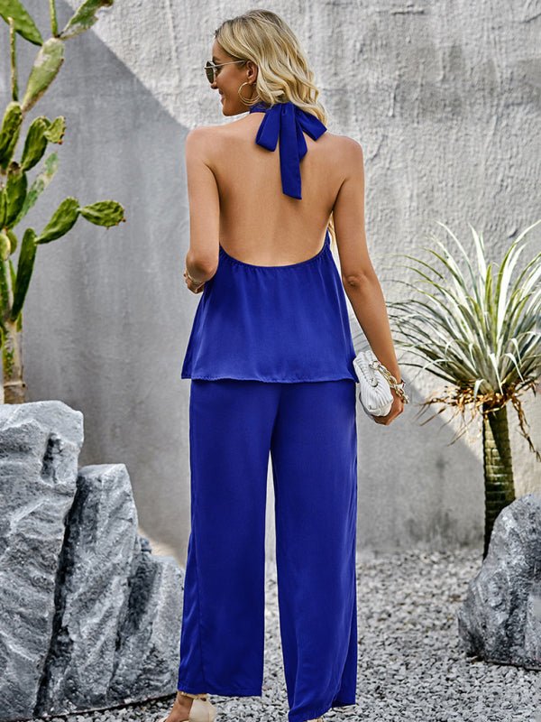 Elegant sleeveless tops and straight pants two - piece set - MOUS
