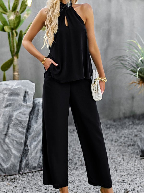 Elegant sleeveless tops and straight pants two - piece set - MOUS