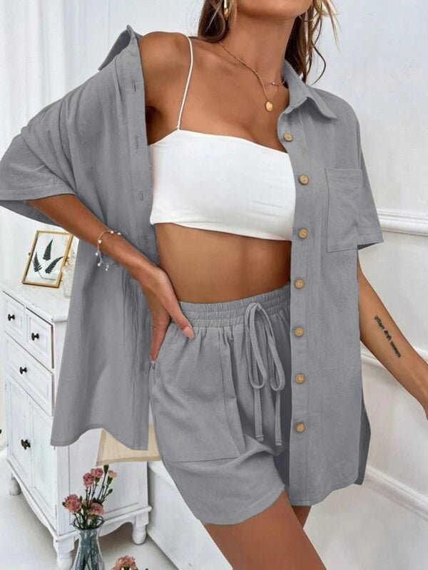 Loose - fit short set with single - breasted shirt - MOUS
