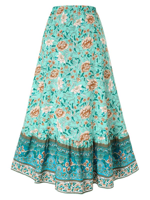 New casual bohemian printed waist drawstring skirt - MOUS