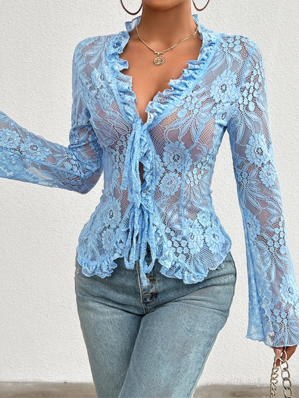 Spring slim long sleeve lace top - MOUS