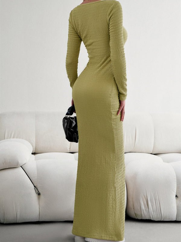 Square Neck Long Sleeve Knitted Dress - MOUS