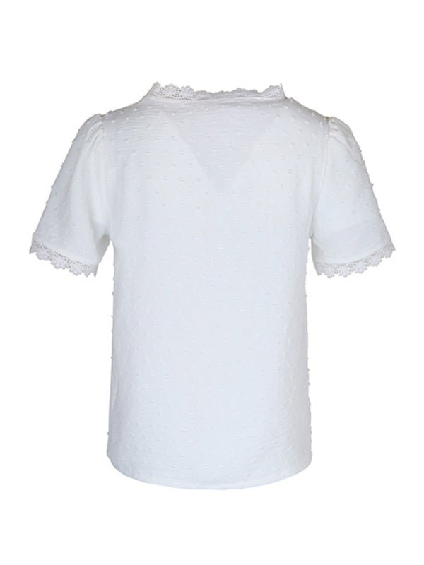 V - neck neckline lace panel elegant blouse - MOUS