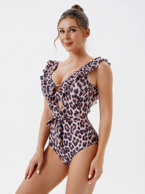 Women's Skinny Backless Floral Print One Piece Swimsuit - MOUS