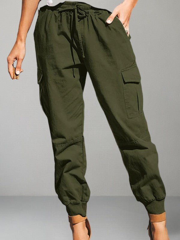 Women's Solid Color Casual Fashion Pocket Tie Cargo Trousers Women's Pants - MOUS